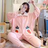 Two-piece Thickened Warm Pajamas For Pregnant Women (Color:Pink Size:L)