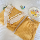 Two-piece Kimono Warm Pajamas For Pregnant Women (Color:Yellow Size:L)