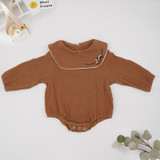 Autumn Baby Squirrel Embroidered Pattern Cotton Triangle Romper (Color:Coffee Size:80cm)