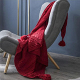 Knitted Blanket Home Casual Shawl Pillowcase Suit Without Core(Red wine)