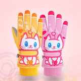 Cartoon Cat Pattern Girls Cute Cotton Gloves Children Ski Windproof and Warm Gloves Non-Slip and Waterproof Riding Gloves, Size: M(Yellow)