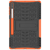 For Samsung Galaxy Tab S7 Lite T730 / T735 & S7+ T970 / T976B Tire Texture Shockproof TPU + PC Protective Case with Holder(Orange)