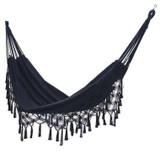 Tassel Hammock Double Canvas Hammock Outdoor Indoor Photography Props, Specification:200x150cm Black