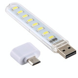 8LEDs 5V 200LM USB LED Book Light Portable Night Light, with Micro Adapter(White Light)
