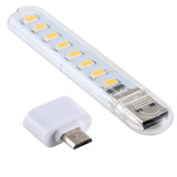 8LEDs 5V 200LM USB LED Book Light Portable Night Light, with Micro Adapter(Warm White)