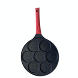 Seven-hole Breakfast Pan Multifunctional Flat Bottom Frying Pan Non-stick Egg Dumpling Pan(Black Smiley Pattern)