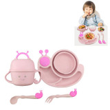 Creative Anti-scald Children Tableware Baby Snail Compartment Spoon Cup Bowl(Pink)