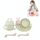 Creative Anti-scald Children Tableware Baby Snail Compartment Spoon Cup Bowl(Beige)