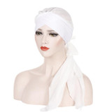 2 PCS Ladies Forehead Cross Chiffon Long Tail Cap Turban Hat, Size:One Size(White)