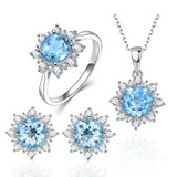 3 PCS/Set Snow Shape Gemstone Jewelry Set For Women, Ring Size:6(Sea Blue)