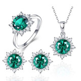 3 PCS/Set Snow Shape Gemstone Jewelry Set For Women, Ring Size:10(Green)