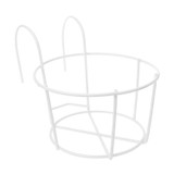 Balcony Fence Round Metal Flower Stand Wrought Iron Wall-mounted Flower Pot Stand, Size:M(White)