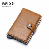 PU Aluminum Alloy Card Case Anti-magnetic RFID Shielding Anti-Theft Wallet(Brown)
