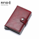 PU Aluminum Alloy Card Case Anti-magnetic RFID Shielding Anti-Theft Wallet(Wine Red)