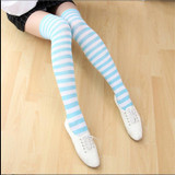 Children Color Striped Stockings Japanese Thigh Socks, Size:One Size(Blue and White Pinstripe)