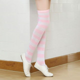 Children Color Striped Stockings Japanese Thigh Socks, Size:One Size(Pink White Wide Strip)