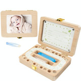 Wooden Photo Frame Boy and Girl Baby Hair Infant Tooth Box Children Tooth Storage Box Souvenir Gift(English Stickers)