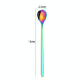 2 PCS Stainless Steel Spoon Creative Coffee Spoon Bar Ice Spoon Gold Plated Long Stirring Spoon, Style:Round Spoon, Color:Colorful