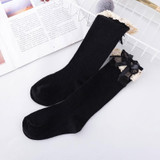 Lace Bow Princess Socks Cotton Girl High Knee Socks, Size:M(Black)