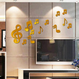 3D Musical Notes Acrylic Mirrors Wall Sticker Home Decor Living Room Wall Decoration Art DIY Wall Stickers(Gold)