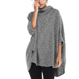 Long Hooded Bat Sleeves Top Sweater (Color:Light Grey Size:One Size)