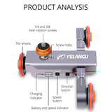 YELANGU L4X Camera 3-wheel Dolly II Electric Track Slider 3-Wheel Video Pulley Rolling Dolly Car with Remote Control for DSLR / Home DV Cameras, GoPro, Smartphones, Load: 3kg(Grey)