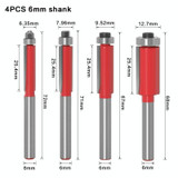 3 PCS Woodworking Engraving Milling Cutter Trimming Machine Alloy Cutter Head, Model: 6mm Handle 4PCS/Set