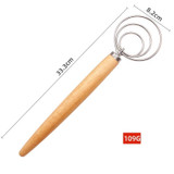 2 PCS 13 Inch Oak Handle Flour Mixer Dough Stainless Steel Mixing Rod Coil Whisk Three Circle Agitator