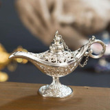 Aladdin Magic Lamp Metal Crafts Wish Lamp Aromatherapy Home Creative Decoration Gift(Silver)