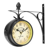 Wrought Iron Clock Vintage Decorative Double-sided Wall Clock(Black)