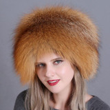 Red Fox Ladies Winter Thick Warm Fox Fur Bomber Hat with Tail, Size:52-60cm