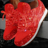 Autumn and Winter Sponge Sequins Breathable Platform Sports Shoes, Size:35(Red)