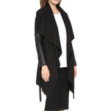 Splicing Sleeves Bandwidth Loose Collar Woolen Coat (Color:Black Size:XL)