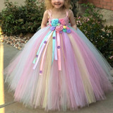 Girl Pastel Flower Children Dress Fluffy Tulle Children Wedding Evening Dress, Hppropriate Height:120cm(Pink)