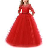 Girls Party Dress Children Clothing Bridesmaid Wedding Flower Girl Princess Dress, Height:130cm(Red)
