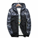 Men Bomber Jacket Thin Slim Long Sleeve Camouflage Military Jackets Hooded, Size: XXXL(Gray)