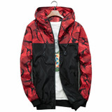 Men Bomber Jacket Thin Slim Long Sleeve Camouflage Military Jackets Hooded, Size: XXXL(Red)