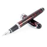 X750 Stationery Stainless Steel Fountain Pen Medium Nib Ink Pens School Oiifice Gift, Nib Size:1.1mm(Red Pattern)