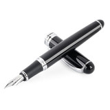 X750 Stationery Stainless Steel Fountain Pen Medium Nib Ink Pens School Oiifice Gift, Nib Size:1.1mm(Black)