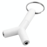 Mini Y Shaped 3.5mm Male to Double 3.5mm Female Jack Audio Headset Adapter Connector Keychain(White)