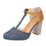 Thick Heel Suede Versatile High Heel Sandals for Women, Shoe Size:36(Blue)