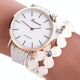 Women Round Dial Flower Diamond Studs Bracelet Watch(Light Blue)