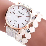 Women Round Dial Flower Diamond Studs Bracelet Watch(Blue)