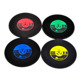 4 PCS Retro Black Vinyl CD Record Drink Coasters Home Table Cup Mat Decor Coffee Drink Placemat Tableware Spinning, Diameter: 10cm, Random Color Delivery