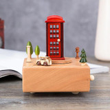 Telephone Booth Shape Home Decor Originality  Wooden Musical  Boxes