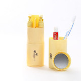 Creative 5 in 1 Portable Gargle Cup Shampoo Sub-Bottle Comb Make-up Mirror Travel Wash Kits, Standard Sets(Khaki)