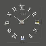 Bedroom Home Decoration Frameless Roman Numeral Large DIY Wall Sticker Mute Clock, Size: 100*100cm(Silver)