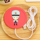Cartoon Soldier Pattern USB Silicone Warm Coaster, Random Color Delivery