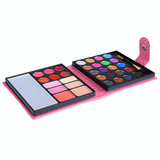 32 Colors Makeup 20 Colors Eye Shadow Makeup Palette + Blush Pressed Powder Frozen Lipstick with Mirror & Brush, Wallet Case Style Set(Pink)