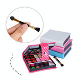 32 Colors Makeup 20 Colors Eye Shadow Makeup Palette + Blush Pressed Powder Frozen Lipstick with Mirror & Brush, Wallet Case Style Set(Pink)